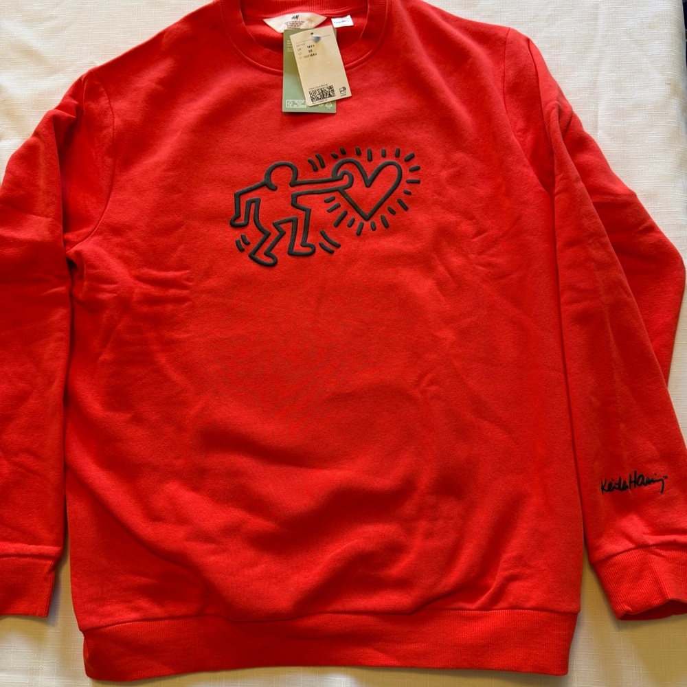 Keith Haring Red Crewneck Sweater with Graphic Design